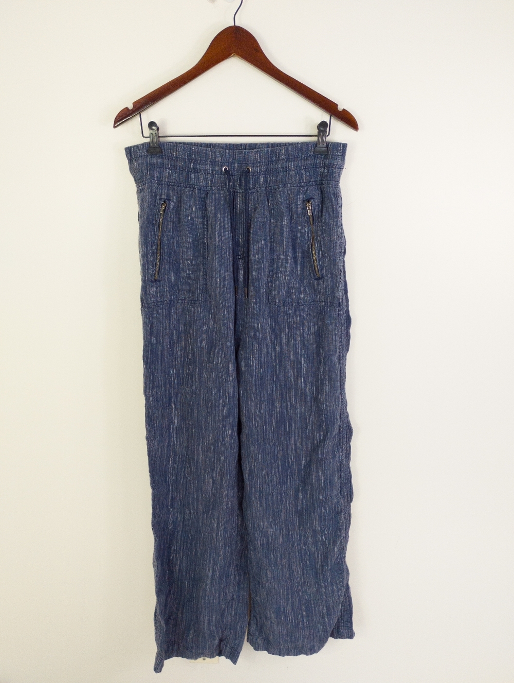 Athleta Blue Wide-Leg Linen-Blend Drawstring Pants